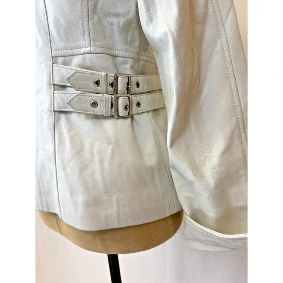 Premium Peruzzi White Leather Moto Jacket Womens Medium #1-0163 Italy - Picture 15 of 16